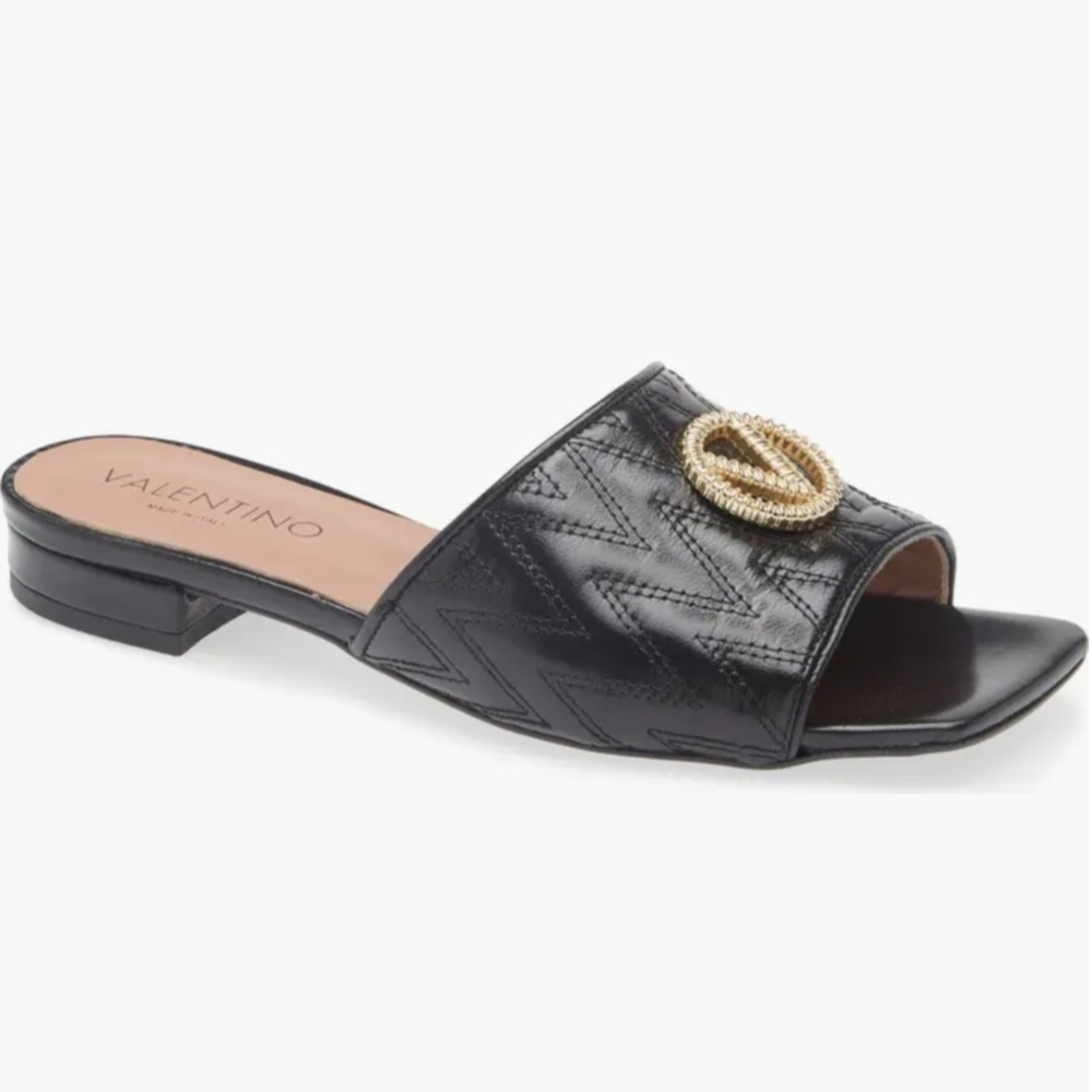 Valentino Black Mules with Gold Detail